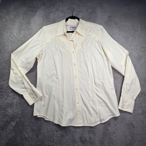 Roper Western Style Ivory Embroidered Floral Long Sleeve Snap Button Shirt XL